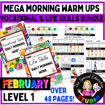 Preview of Morning Warm Up February 1 Bundle Life Skills, Vocational Work Special Education