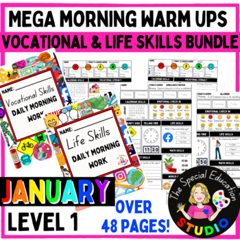 Preview of Morning Warm Up January 1 Bundle Life Skills, Vocational Work Special Education