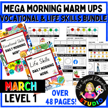 Preview of Morning Warm Up March 1 Bundle Life Skills, Vocational Work Special Education