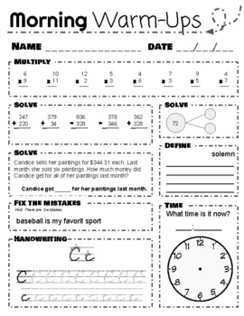 morning warm up worksheets 2nd 3rd 4th grades by bks prep resources