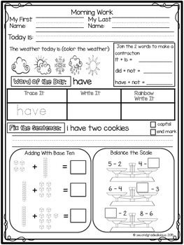 1st Grade Morning Work for Math and ELA by Create Dream Explore | TPT