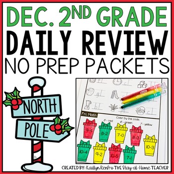 Preview of December 2nd Grade Morning Work Homework Packet | Christmas Review Worksheets