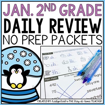 Preview of January 2nd Grade Morning Work Homework Packet | Winter Spiral Review Worksheets