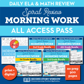 Preview of Morning Work Bell Ringers Math and ELA Spiral Review for Grades 1, 2, 3 & 4