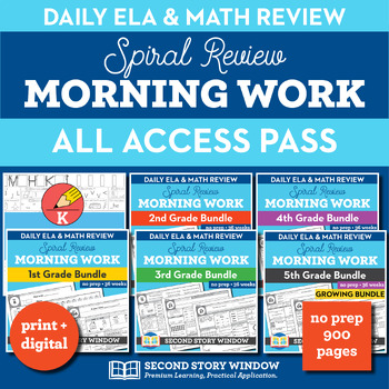 Preview of Morning Work Bell Ringers Math and ELA Spiral Review for Grades 1, 2, 3, 4 & 5