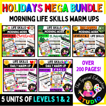 Preview of Morning Work BUNDLE Life Skills Differentiation Special Education Holidays L1&2