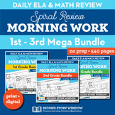Morning Work Bundle Grades 1-3 Math & ELA Spiral Review