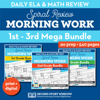 Preview of Morning Work/Bell Ringer BUNDLE Grade 1-3 Math Spiral Review & ELA Spiral Review
