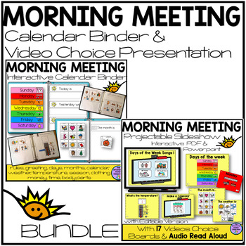 Preview of Morning Work Calendar Binder and Smartboard Video Choices BUNDLE for special Ed