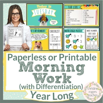 Preview of Morning Work Digital Resources Bell Ringers Directed Drawings Math Logic Puzzles