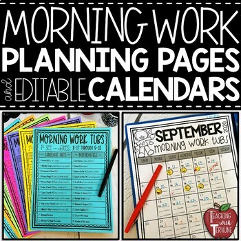 Preview of Morning Work Planning Pages and Monthly Editable Calendars {Morning Work Tubs}