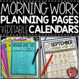 Morning Work Planning Pages and Monthly Editable Calendars
