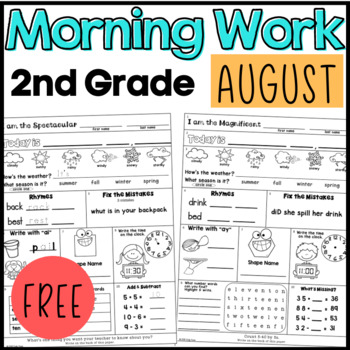 Preview of Morning Work FREEBIE: Second Grade August Packet PDF & Digital Options Included!