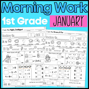 Preview of January First Grade Morning Work Math and ELA digital and PDF
