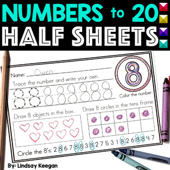 Preview of Writing Numbers 1-20 and Counting Half Sheet Worksheets