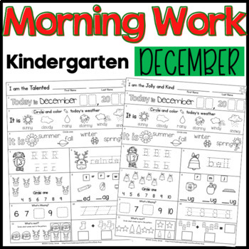 Preview of Morning Work Kindergarten December No Prep Printables Winter Christmas