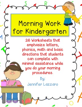 Preview of Morning Work Kindergarten FREEBIE!!!! Letters, Phonics, and Math Com core 7 pg