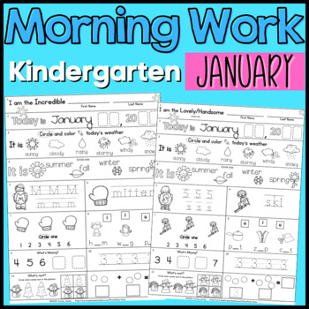 Preview of Morning Work Kindergarten January No Prep Printables Differentiated