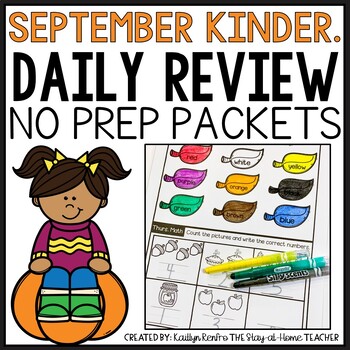 Preview of September Kindergarten Morning Work Homework Packet | Fall Review Worksheets