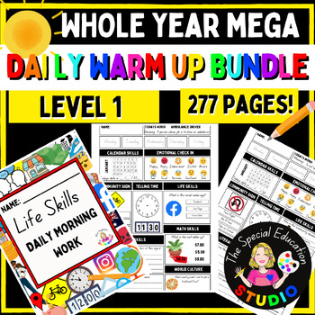 Preview of Morning Work Life skills BUNDLE Special Education Level 1 WHOLE YEAR Workbook