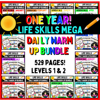 Preview of Morning Work Life skills BUNDLE Special Education Levels 1&2 WHOLE YEAR Workbook