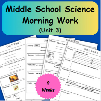 Preview of Science Morning Work/ Warm Ups- (Unit 3) Middle School to High School