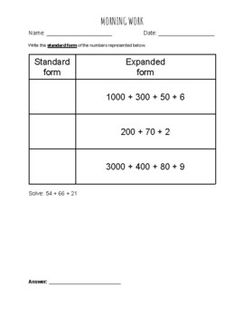 Preview of Morning Work Mixed Practice: Math, Writing