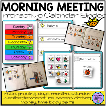 Preview of Morning Work Morning Meeting Calendar Interactive Binder for Special Education