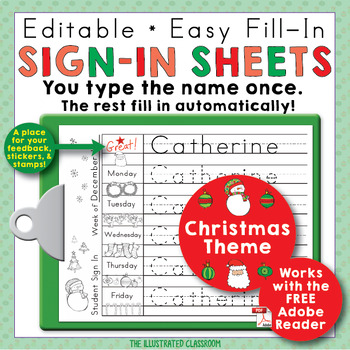 Preview of Morning Work Name Writing Practice Sign In Sheets - Christmas Theme