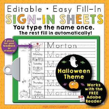 Preview of Morning Work Name Writing Practice Sign In Sheets - Halloween Theme