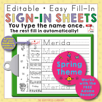 Preview of Spring Theme Morning Work Name Writing Print Practice Spelling Sign In Sheets