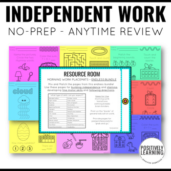 Preview of Morning Work No-Prep Independent Work Packet Printables Special Ed