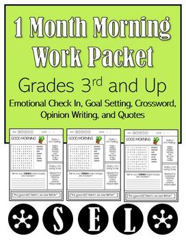Preview of Check In Morning Work Packet **EDITABLE** Grades 3rd and Up !