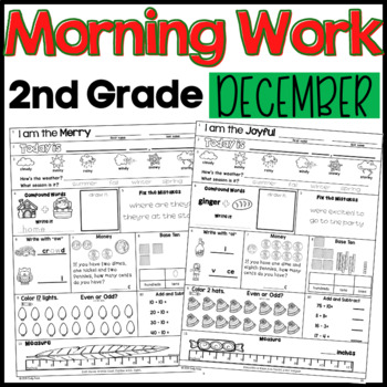 Preview of December Morning Work Second Grade Math and ELA Digital and PDF