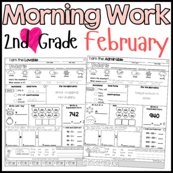 Preview of February Morning Work Second Grade Math and ELA Digital and PDF