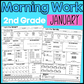 Preview of January Morning Work Second Grade Math and ELA Digital and PDF