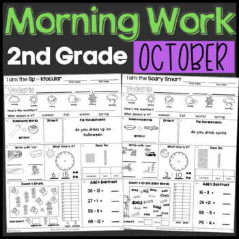 Preview of October Morning Work Second Grade Math and ELA Digital and PDF