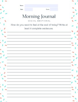 Preview of Morning Work Social Emotional Journal Prompts