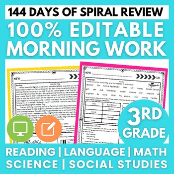 Preview of Enrichment or Morning Work Spiral Review Editable for 3rd Grade Morning Meeting