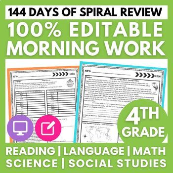 Preview of Enrichment or Morning Work Spiral Review Editable for 4th Grade Morning Meeting