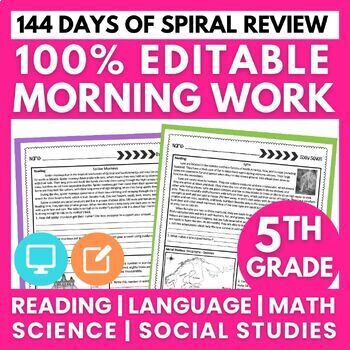 Preview of Enrichment or Morning Work Spiral Review Editable for 5th Grade Morning Meeting