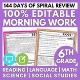 Enrichment or Morning Work Spiral Review Editable for 6th 