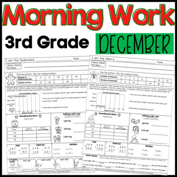 Preview of December Third Grade Morning Work Math and ELA Digital and PDF