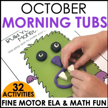 Preview of Morning Work Tubs - Halloween Fine Motor Bins for ELA and Math - October