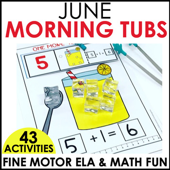 Preview of Morning Work Tubs - Summer Fine Motor Bins for ELA and Math - June