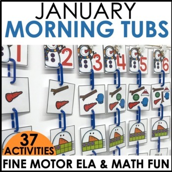 Preview of Morning Work Tubs - Winter Fine Motor Bins for ELA and Math - January