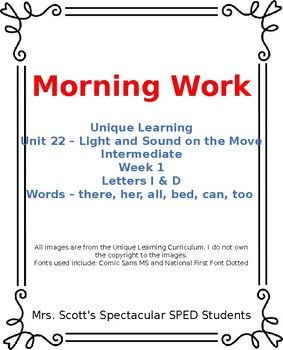 Preview of Morning Work-Unique Learning-Unit 22-March-Light & Sound On the Move