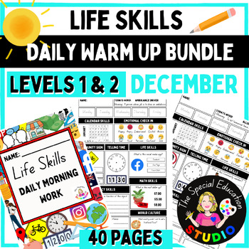 Preview of Morning Work Warm Up BUNDLE Adapted binder Daily Life Skills, Special Education
