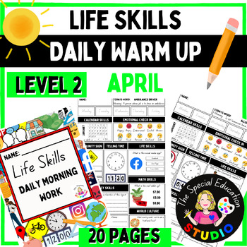 Preview of Morning Work Warm Ups Adapted binder Daily Life Skills, Special Education APR L2