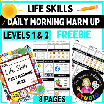 Preview of Morning Work Warm Ups Adapted binder Daily Life Skills, Special Education FREE